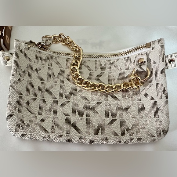 MICHAEL KORS MK Signature Belt Bag Pouch-Fanny Pack with Gold Chain - Picture 11 of 12